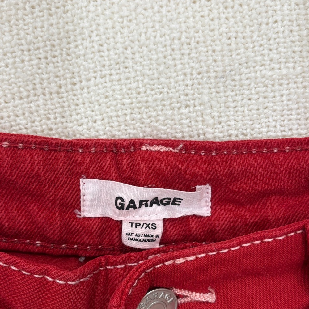Garage Red Mini Skirt with White Stitching - Picture 3 of 4